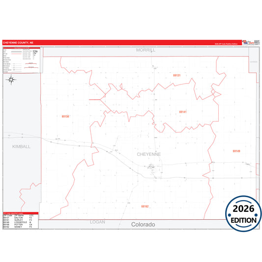 Cheyenne County, NE Red Line 5 Digit ZIP Code Wall Map