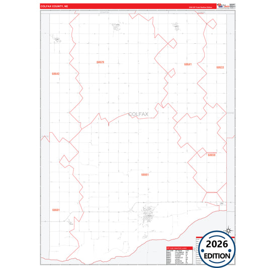 Colfax County, NE Red Line 5 Digit ZIP Code Wall Map