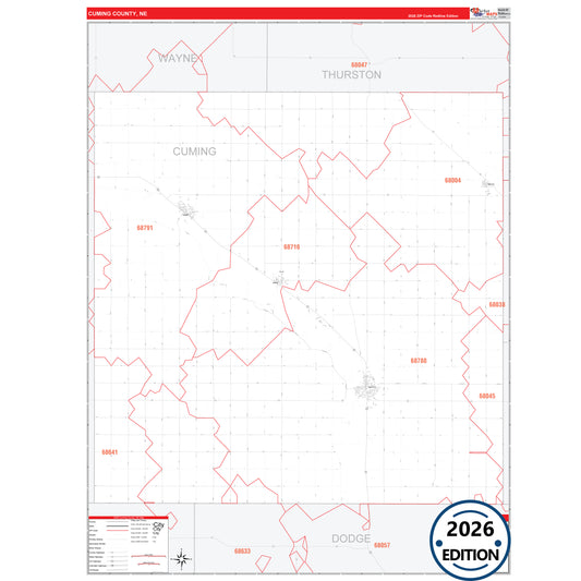 Cuming County, NE Red Line 5 Digit ZIP Code Wall Map