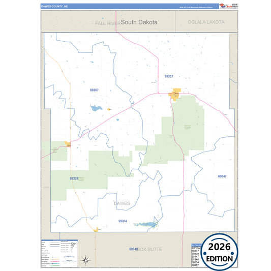 Dawes County, NE Business Reference 5 Digit ZIP Code Wall Map