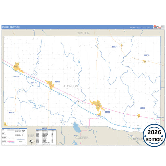 Dawson County, NE Business Reference 5 Digit ZIP Code Wall Map