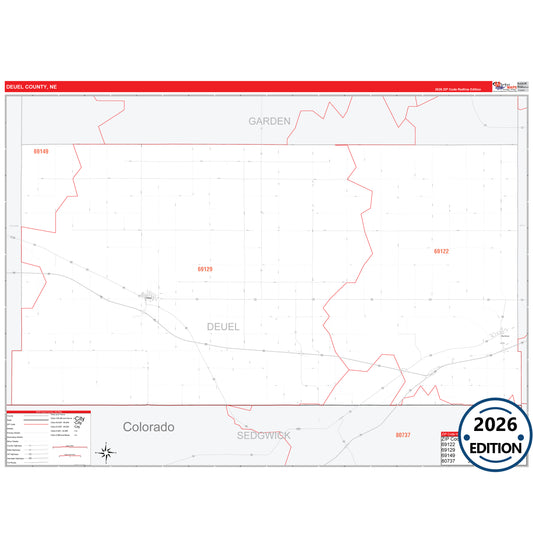 Deuel County, NE Red Line 5 Digit ZIP Code Wall Map