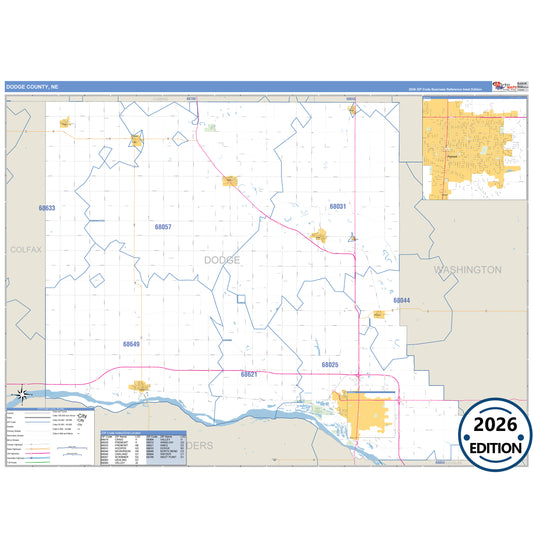 Dodge County, NE Business Reference 5 Digit ZIP Code Wall Map