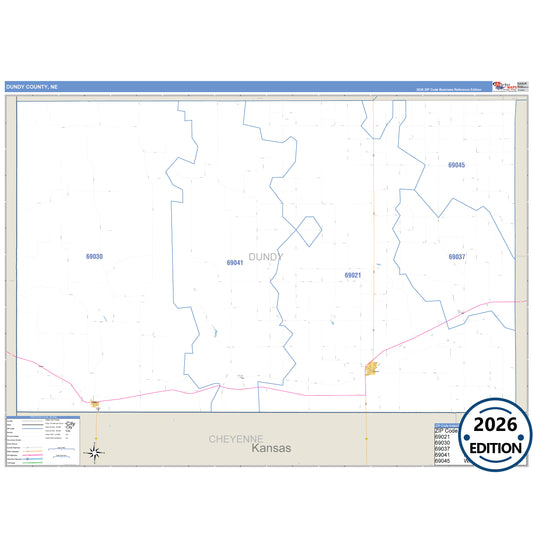Dundy County, NE Business Reference 5 Digit ZIP Code Wall Map