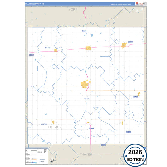 Fillmore County, NE Business Reference 5 Digit ZIP Code Wall Map