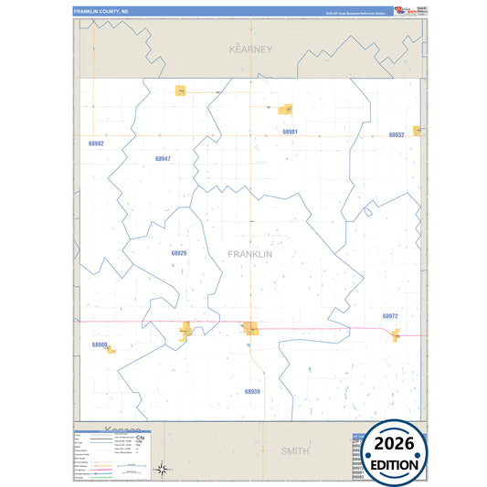 Franklin County, NE Business Reference 5 Digit ZIP Code Wall Map