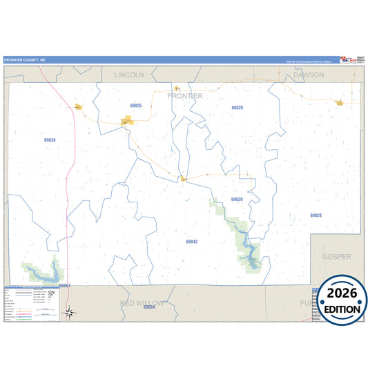 Frontier County, NE Business Reference 5 Digit ZIP Code Wall Map