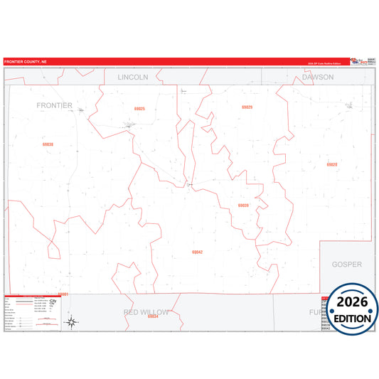 Frontier County, NE Red Line 5 Digit ZIP Code Wall Map