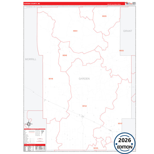 Garden County, NE Red Line 5 Digit ZIP Code Wall Map
