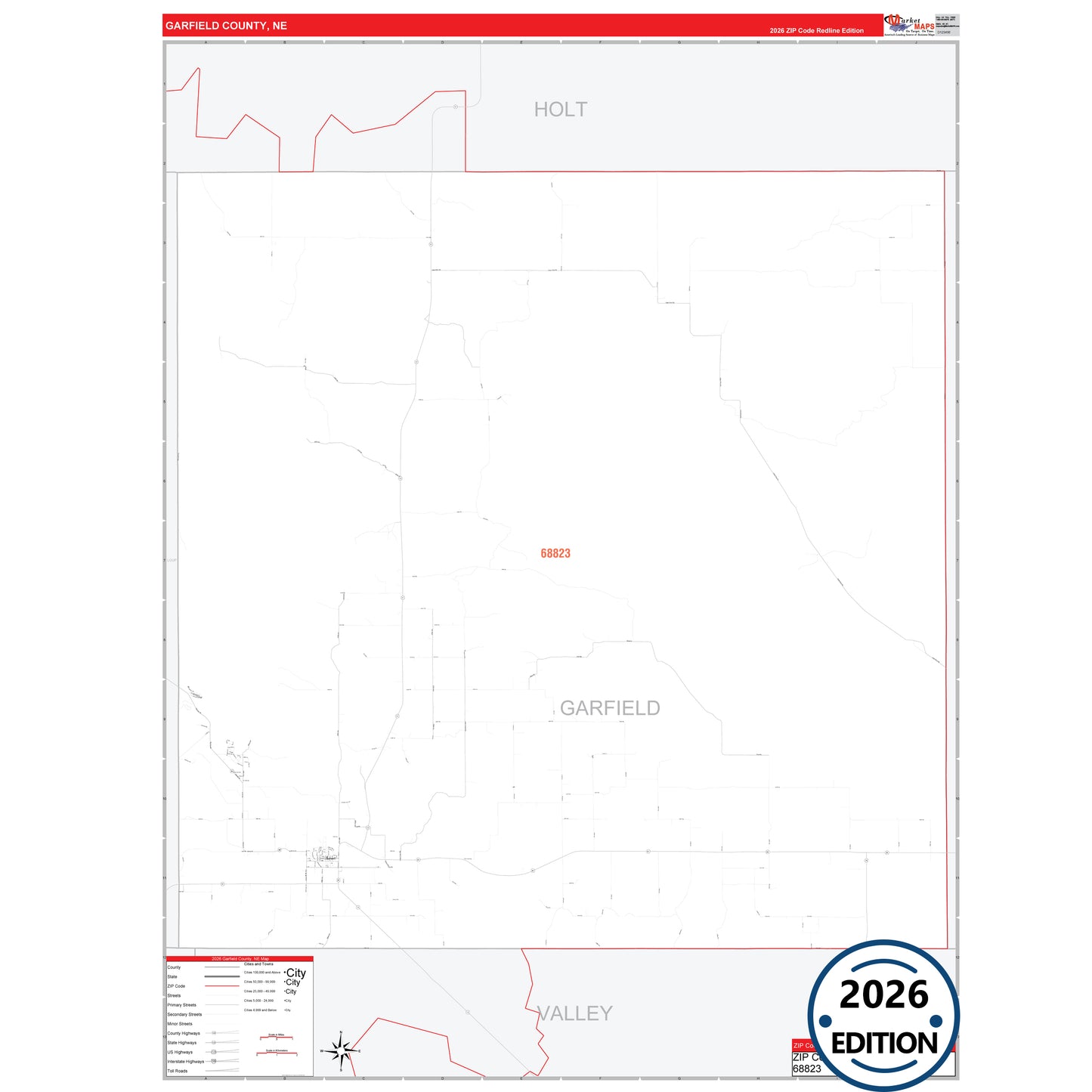 Garfield County, NE Red Line 5 Digit ZIP Code Wall Map