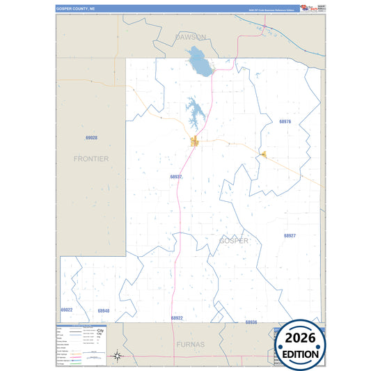 Gosper County, NE Business Reference 5 Digit ZIP Code Wall Map