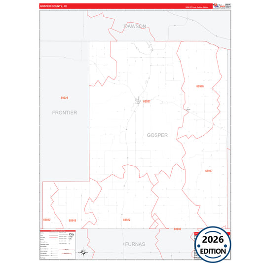 Gosper County, NE Red Line 5 Digit ZIP Code Wall Map