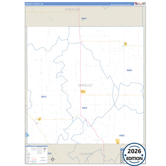 Greeley County, NE Business Reference 5 Digit ZIP Code Wall Map