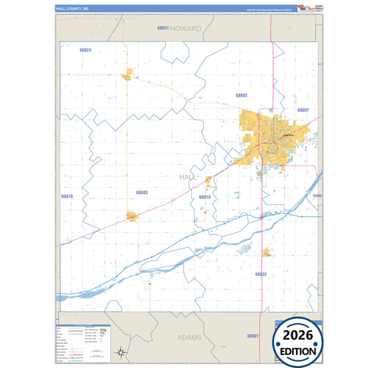Hall County, NE Business Reference 5 Digit ZIP Code Wall Map