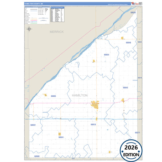 Hamilton County, NE Business Reference 5 Digit ZIP Code Wall Map