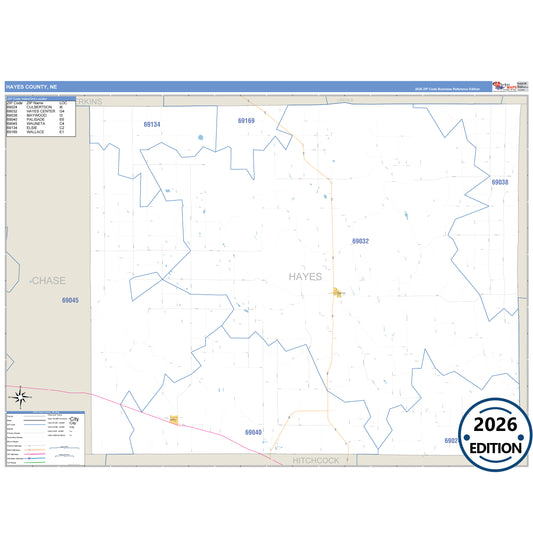 Hayes County, NE Business Reference 5 Digit ZIP Code Wall Map