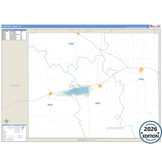 Hitchcock County, NE Business Reference 5 Digit ZIP Code Wall Map