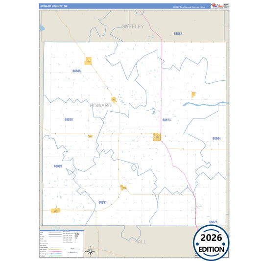 Howard County, NE Business Reference 5 Digit ZIP Code Wall Map