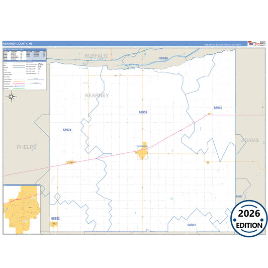 Kearney County, NE Business Reference 5 Digit ZIP Code Wall Map