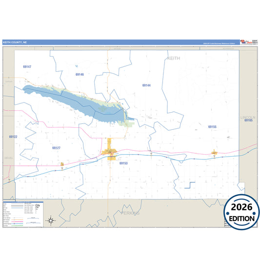 Keith County, NE Business Reference 5 Digit ZIP Code Wall Map