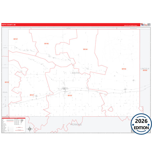 Keith County, NE Red Line 5 Digit ZIP Code Wall Map