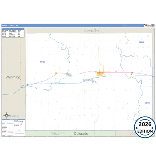 Kimball County, NE Business Reference 5 Digit ZIP Code Wall Map