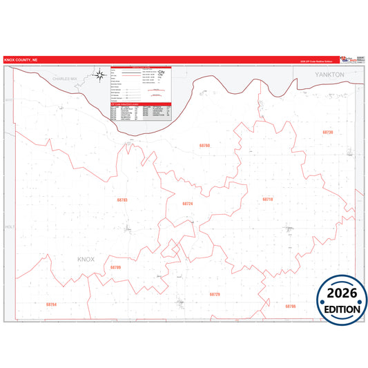 Knox County, NE Red Line 5 Digit ZIP Code Wall Map