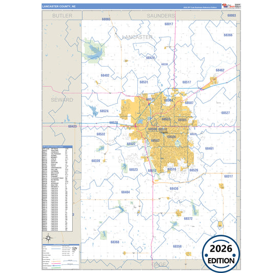 Lancaster County, NE Business Reference 5 Digit ZIP Code Wall Map