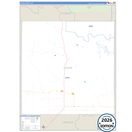 Logan County, NE Business Reference 5 Digit ZIP Code Wall Map