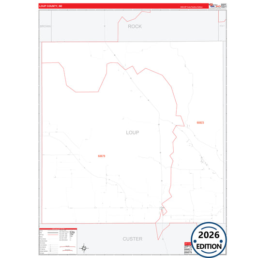 Loup County, NE Red Line 5 Digit ZIP Code Wall Map