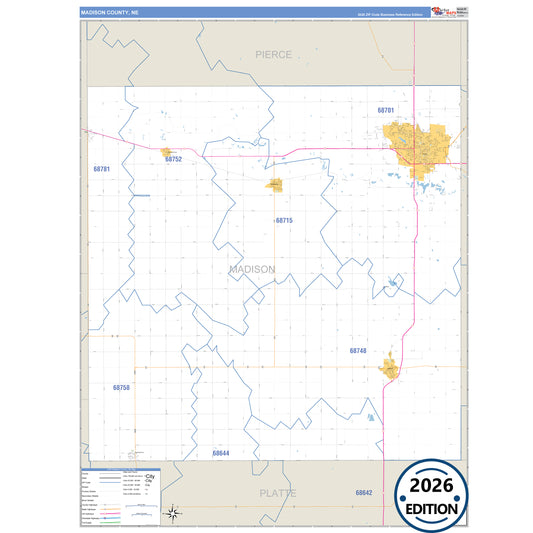 Madison County, NE Business Reference 5 Digit ZIP Code Wall Map