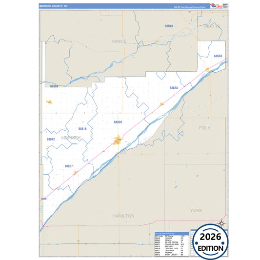 Merrick County, NE Business Reference 5 Digit ZIP Code Wall Map