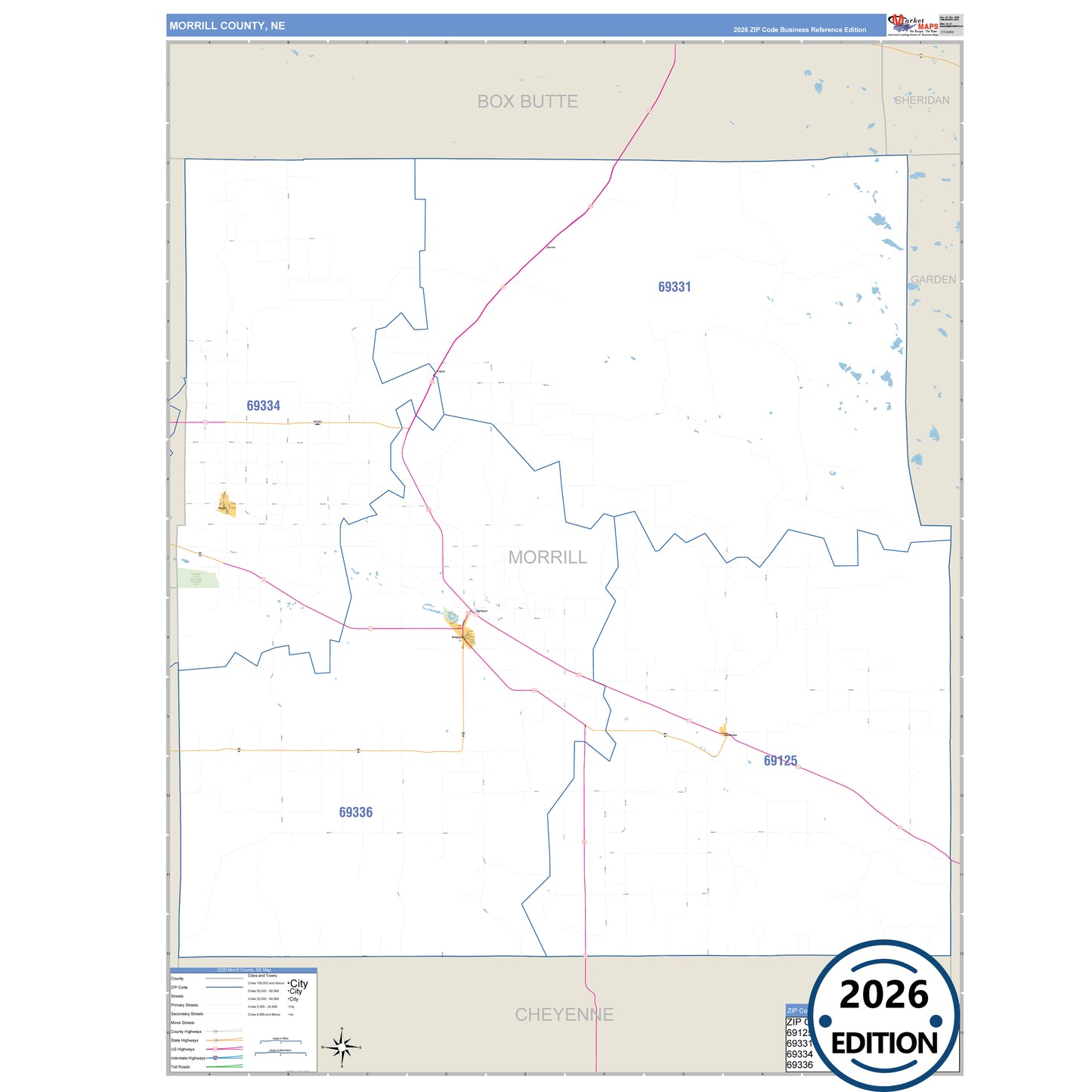 Morrill County, NE Business Reference 5 Digit ZIP Code Wall Map