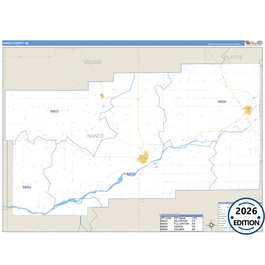 Nance County, NE Business Reference 5 Digit ZIP Code Wall Map