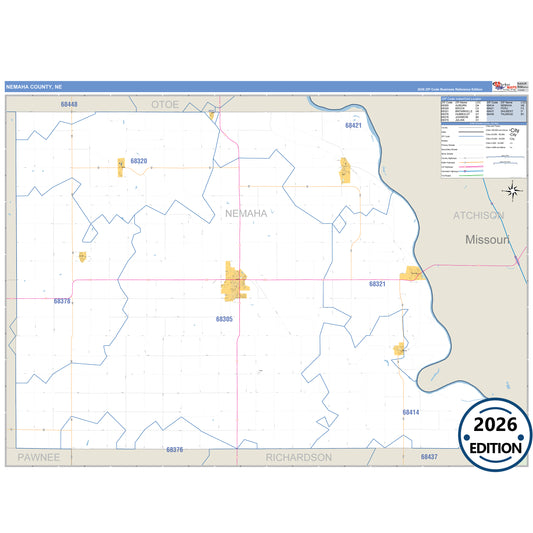 Nemaha County, NE Business Reference 5 Digit ZIP Code Wall Map