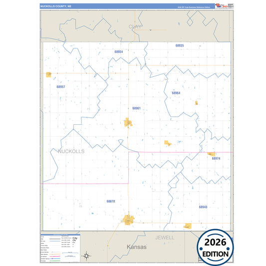 Nuckolls County, NE Business Reference 5 Digit ZIP Code Wall Map