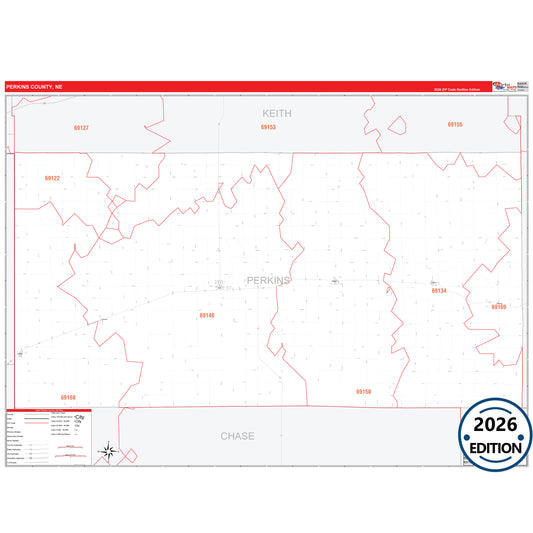 Perkins County, NE Red Line 5 Digit ZIP Code Wall Map