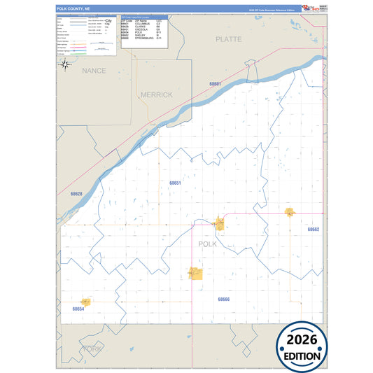 Polk County, NE Business Reference 5 Digit ZIP Code Wall Map