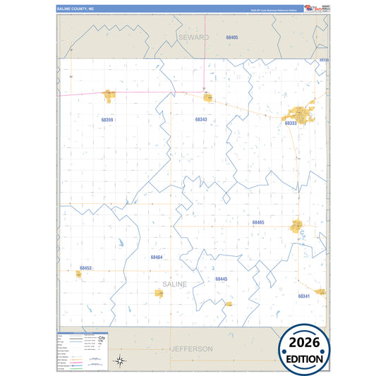 Saline County, NE Business Reference 5 Digit ZIP Code Wall Map