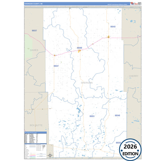 Sheridan County, NE Business Reference 5 Digit ZIP Code Wall Map