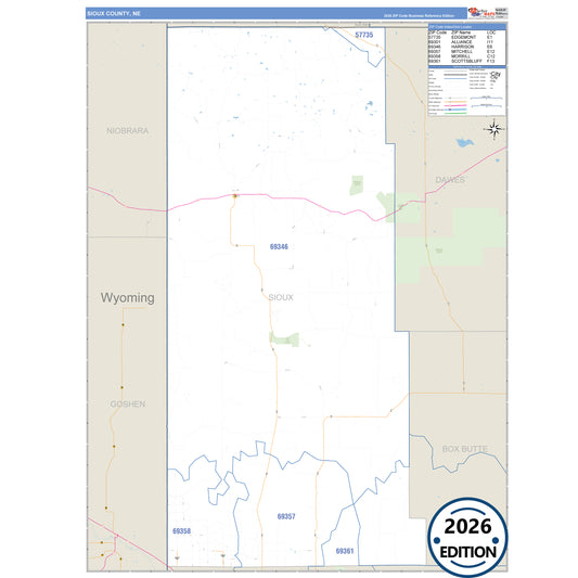 Sioux County, NE Business Reference 5 Digit ZIP Code Wall Map