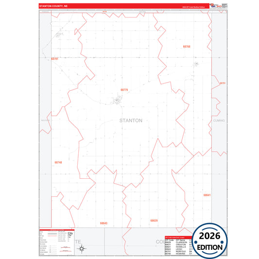 Stanton County, NE Red Line 5 Digit ZIP Code Wall Map