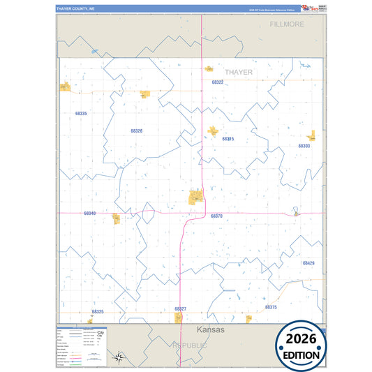 Thayer County, NE Business Reference 5 Digit ZIP Code Wall Map