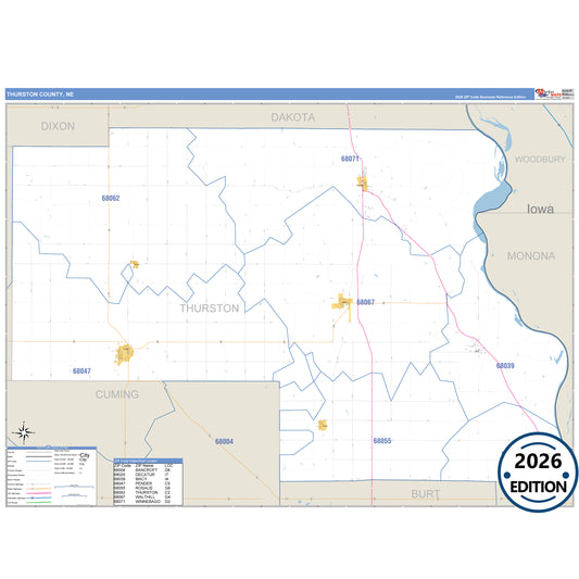 Thurston County, NE Business Reference 5 Digit ZIP Code Wall Map