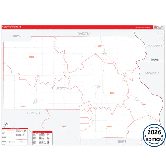 Thurston County, NE Red Line 5 Digit ZIP Code Wall Map