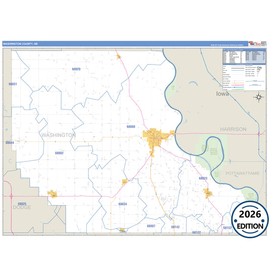 Washington County, NE Business Reference 5 Digit ZIP Code Wall Map