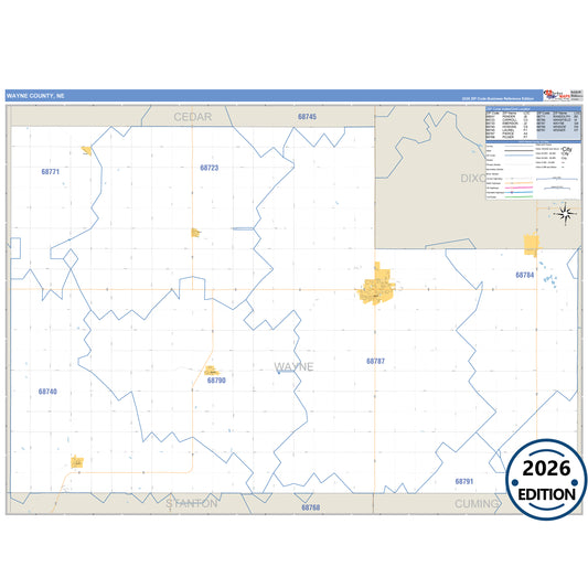 Wayne County, NE Business Reference 5 Digit ZIP Code Wall Map