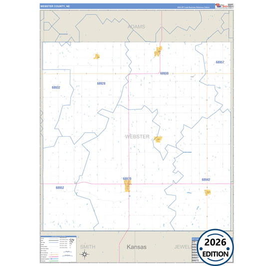 Webster County, NE Business Reference 5 Digit ZIP Code Wall Map