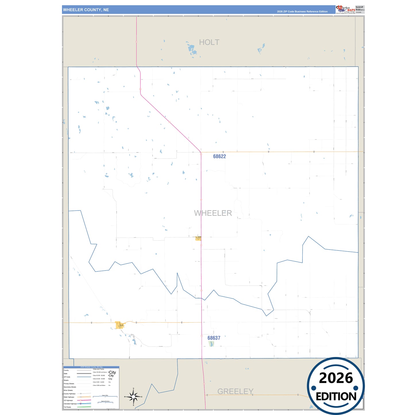Wheeler County, NE Business Reference 5 Digit ZIP Code Wall Map