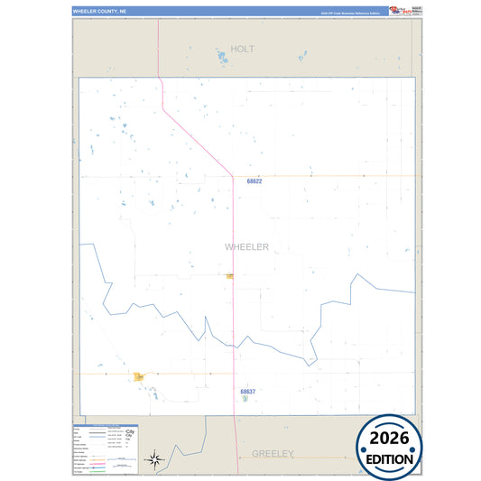 Wheeler County, NE Business Reference 5 Digit ZIP Code Wall Map